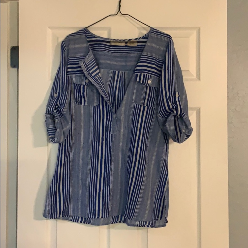 Blue and white vertical striped shirt